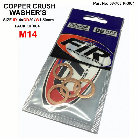 COPPER WASHER M14 PK OF 4, SIZE ID14 x OD20 x W1.0mm 14x20x1