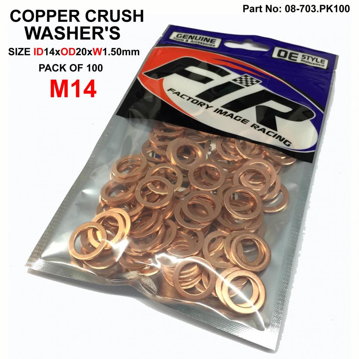 COPPER WASHER M14 PK OF 100 SIZE ID14 x OD20 x W1.0mm