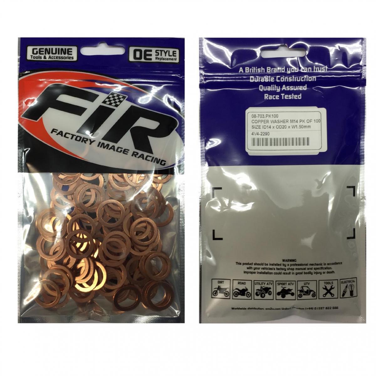 COPPER WASHER M14 PK OF 100 SIZE ID14 x OD20 x W1.0mm