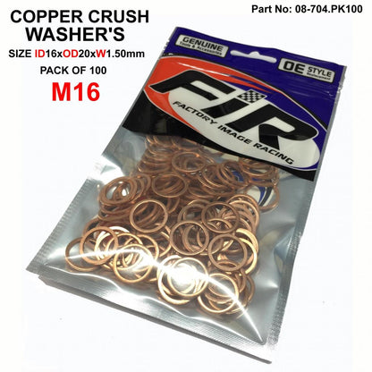 COPPER WASHER M16 PK OF 100, SIZE ID16 x OD20 x W1.50mm