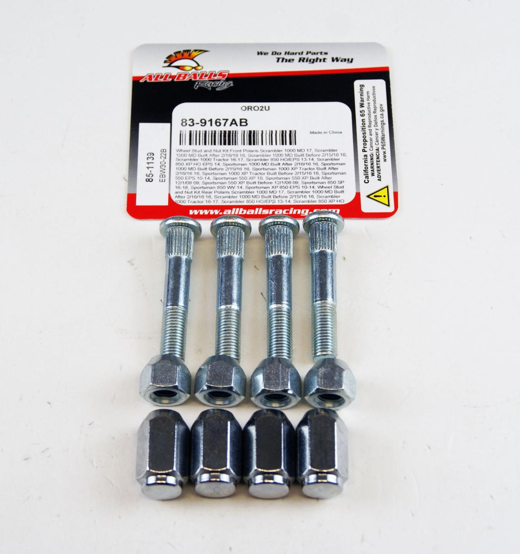 WHEEL STUDS & NUTS KIT 09-18 POLARIS SCRAMBLER SPORTSMAN 550 850 1000 ALLBALLS 85-1139