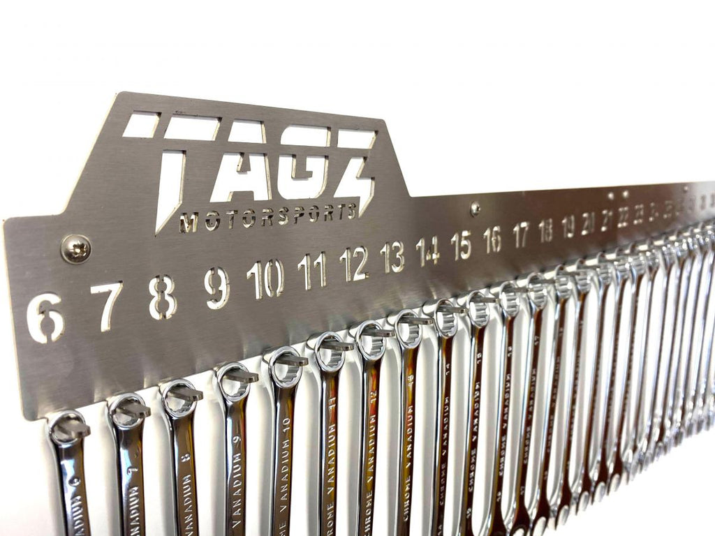 TAGZ SPANNER RACK STAINLESS STEEL, SUIT 25 SPANNERS 6mm-32mm, SPANNER ORGANISER