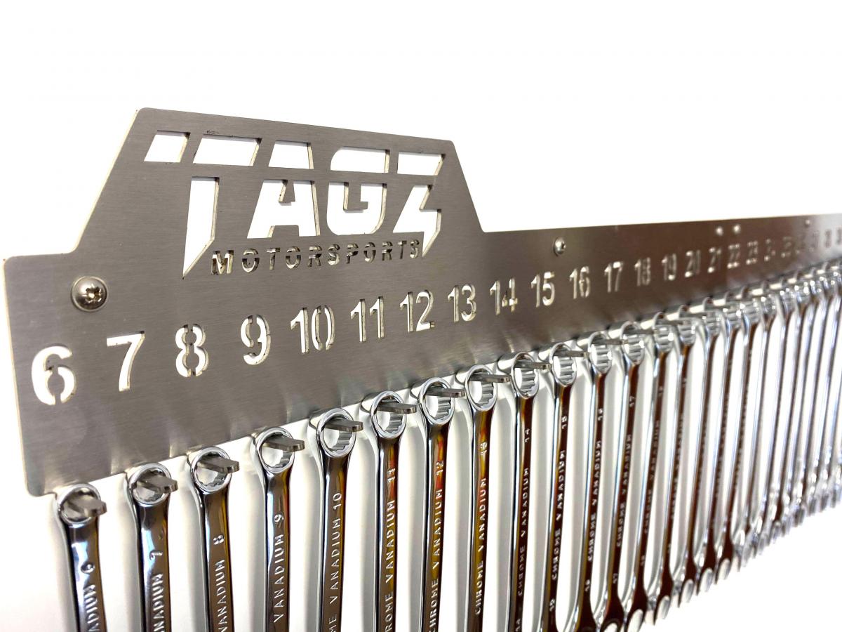 TAGZ SPANNER RACK STAINLESS STEEL, SUIT 25 SPANNERS 6mm-32mm, SPANNER ORGANISER