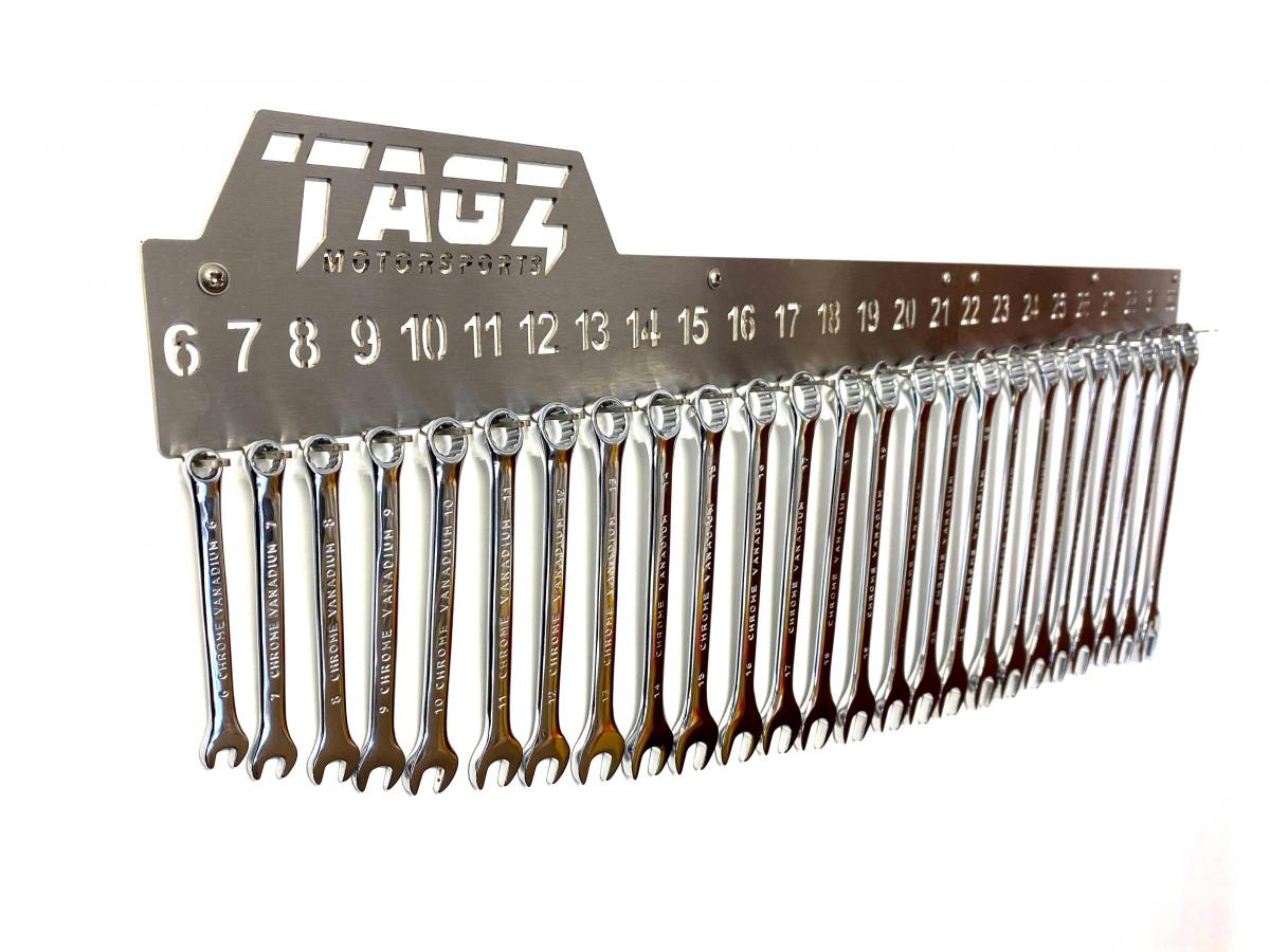 TAGZ SPANNER RACK STAINLESS STEEL, SUIT 25 SPANNERS 6mm-32mm, SPANNER ORGANISER