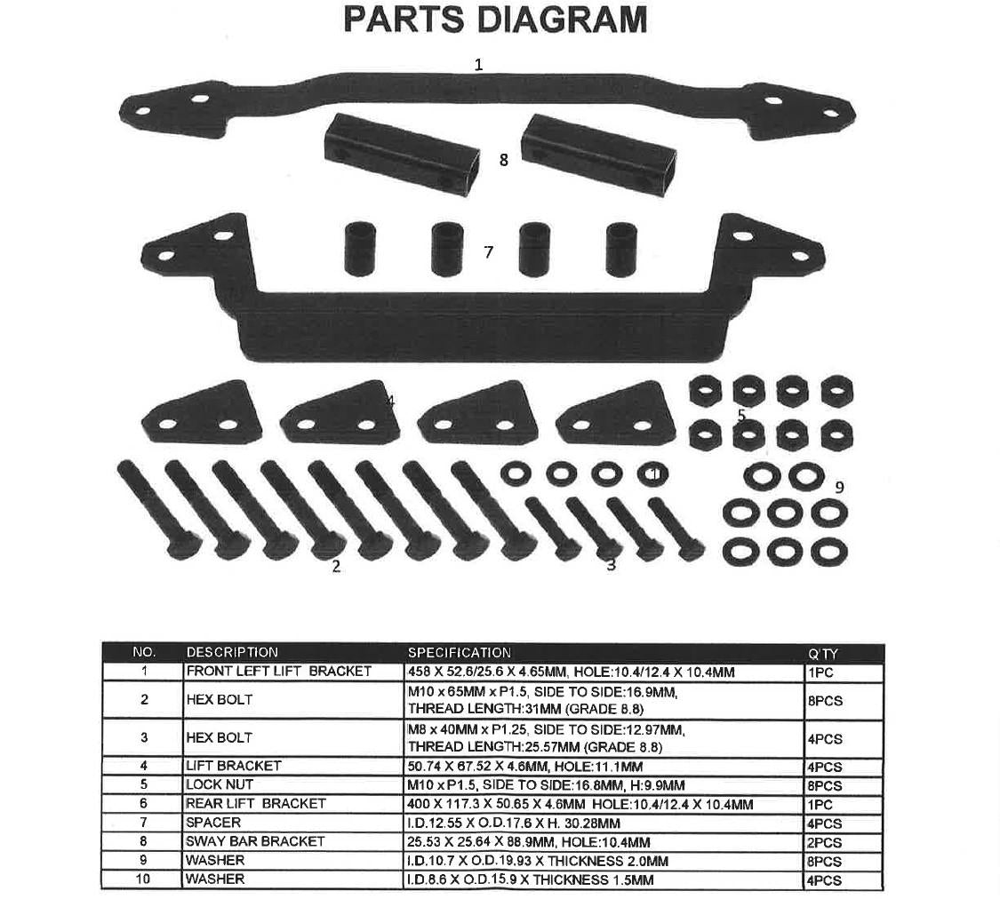 LIFT UPGRADE KIT BRUTE FORCE 05-16, BRONCO AT-12845, KLK750-50