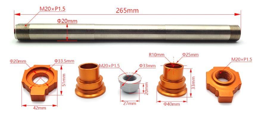 REAR SPINDLE & NUT KIT 02-15 KTM HUSQVARNA 50310085044 77310085044 50310099000