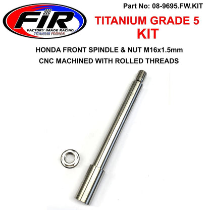 HONDA FRONT SPINDLE & NUT M16x1.5, TITANIUM GRADE 5 / OEM REF: 44301-MEN-000 / 90301-KZ4-J40