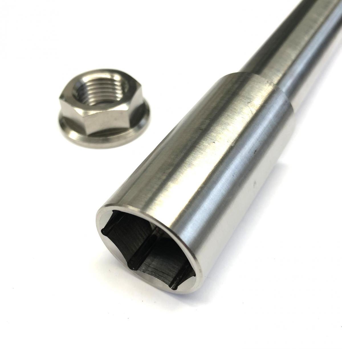 HONDA FRONT SPINDLE & NUT M16x1.5, TITANIUM GRADE 5 / OEM REF: 44301-MEN-000 / 90301-KZ4-J40