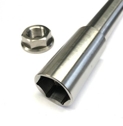 HONDA FRONT SPINDLE & NUT M16x1.5, TITANIUM GRADE 5 / OEM REF: 44301-MEN-000 / 90301-KZ4-J40