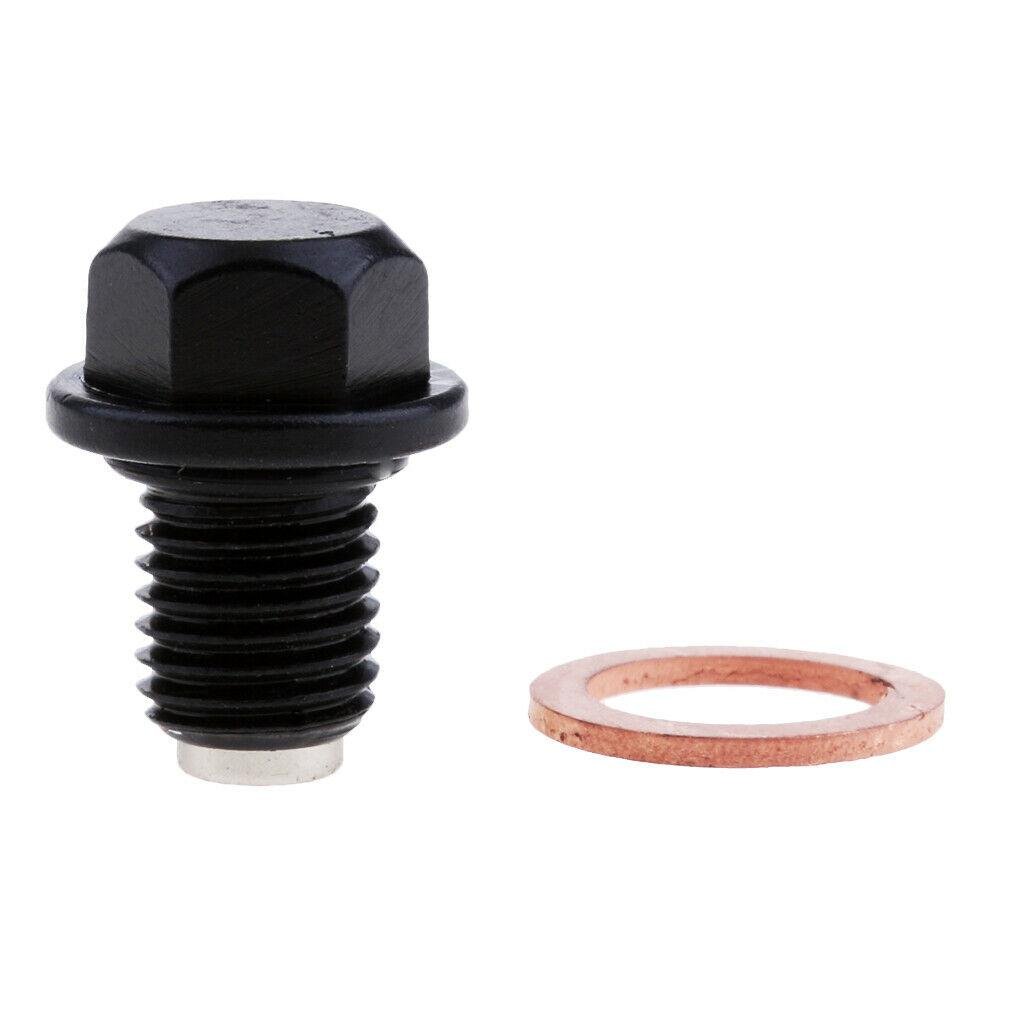 DRAIN PLUG M12X1.50mm ALUMINIUM BLACK MAGNETIC M12 HEX