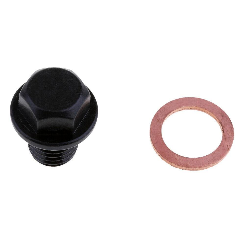 DRAIN PLUG M12X1.50mm ALUMINIUM BLACK MAGNETIC M12 HEX