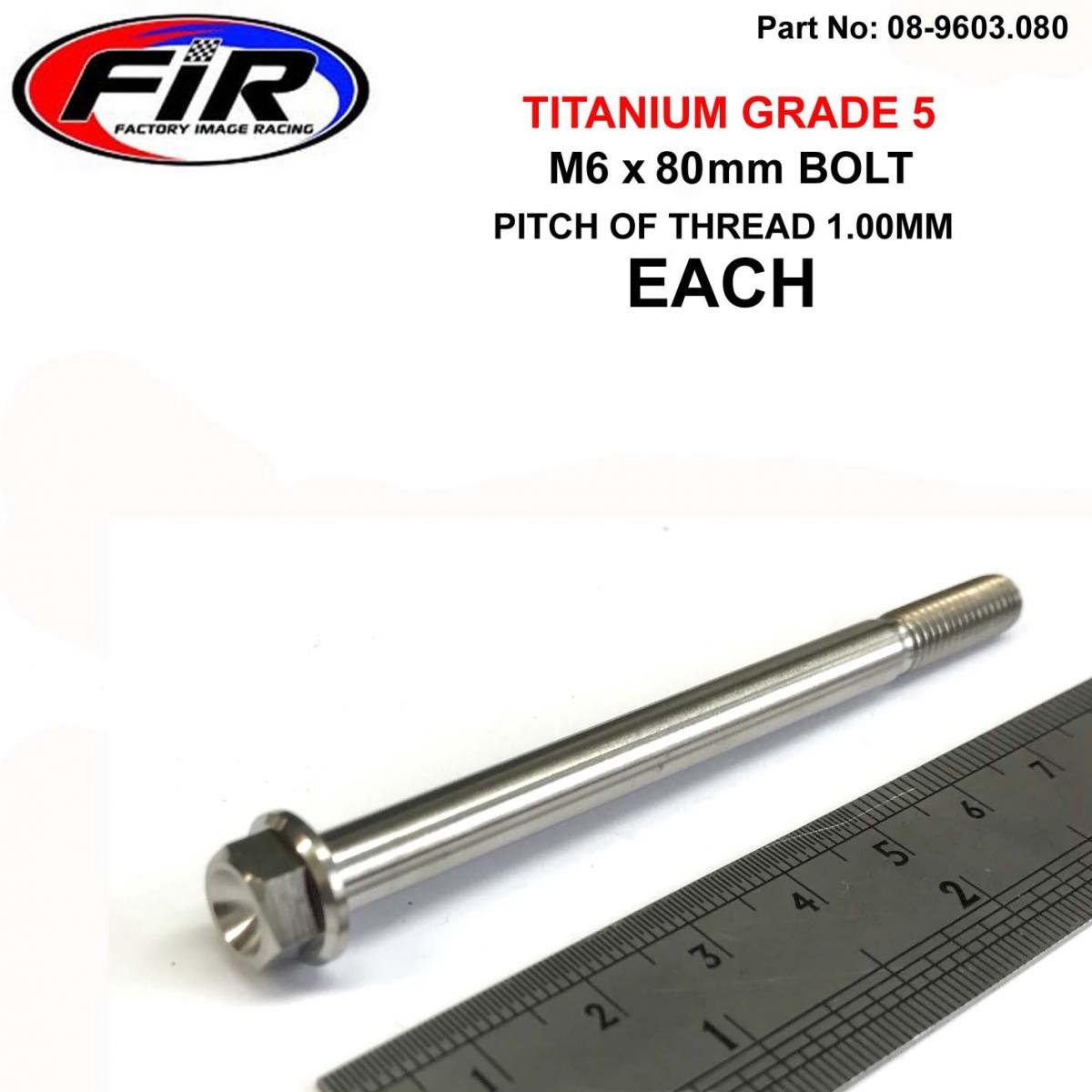 TITANIUM GR5 BOLT M6 x 80mm EACH, FLANGE OD: 11mm / HEX SIZE: 8mm, /