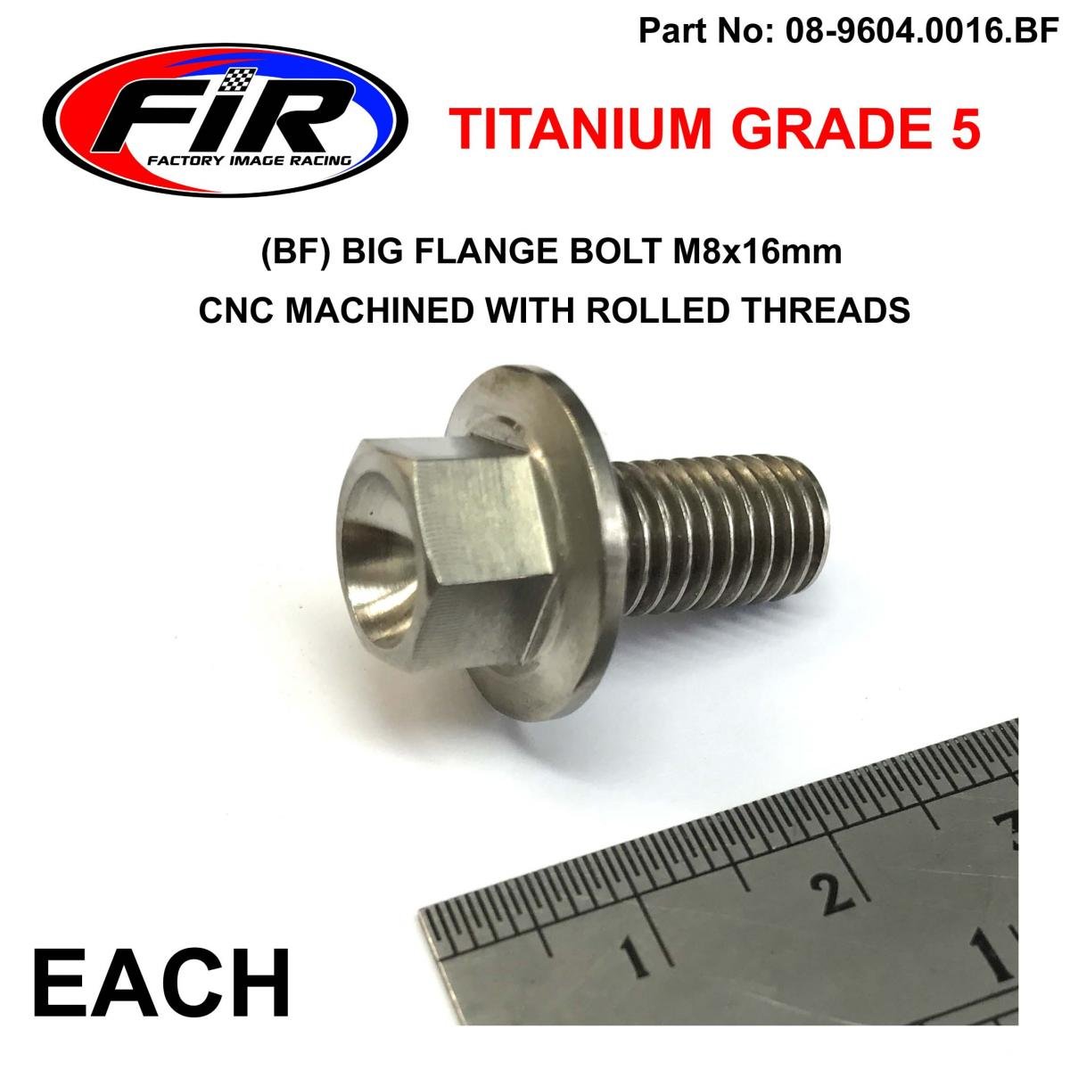 TITANIUM GR5 BOLT M8 x 16mm EACH, FLANGE OD: 17mm / HEX SIZE: 10mm, /