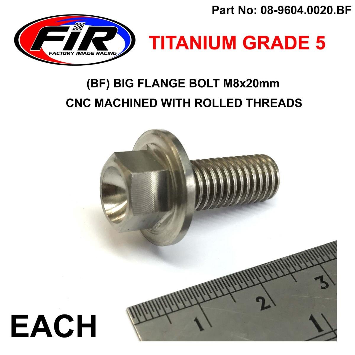TITANIUM GR5 BOLT M8 x 20mm EACH, FLANGE OD: 17mm / HEX SIZE: 10mm, /