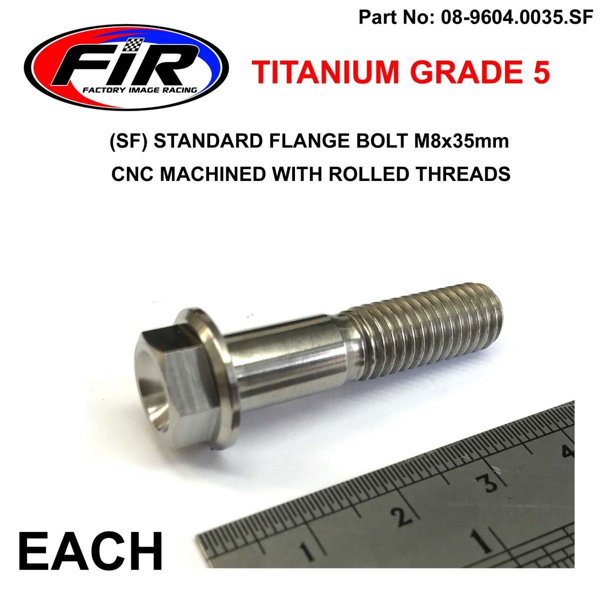 TITANIUM GR5 BOLT M8 x 35mm EACH, FLANGE OD: 14mm / HEX SIZE: 10mm, /