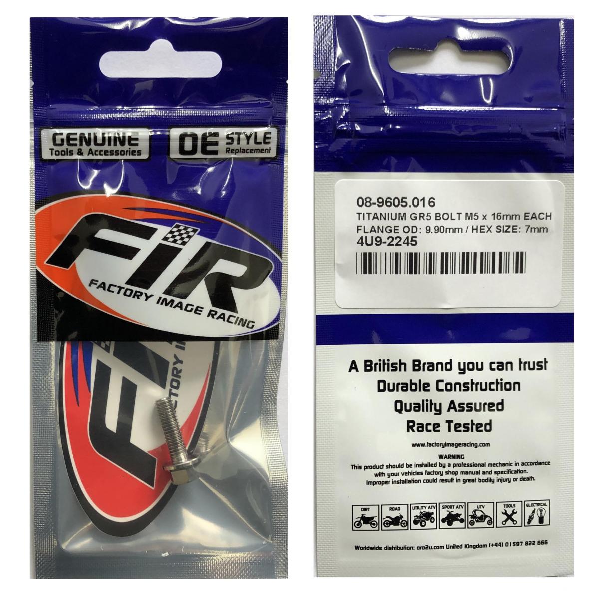 TITANIUM GR5 BOLT M5 x 16mm EACH, FLANGE OD: 9.90mm / HEX SIZE: 7mm, /
