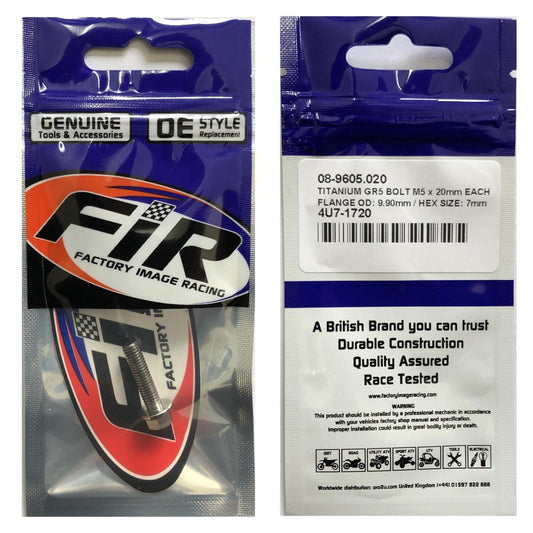 TITANIUM GR5 BOLT M5 x 20mm EACH, FLANGE OD: 9.90mm / HEX SIZE: 7mm, /