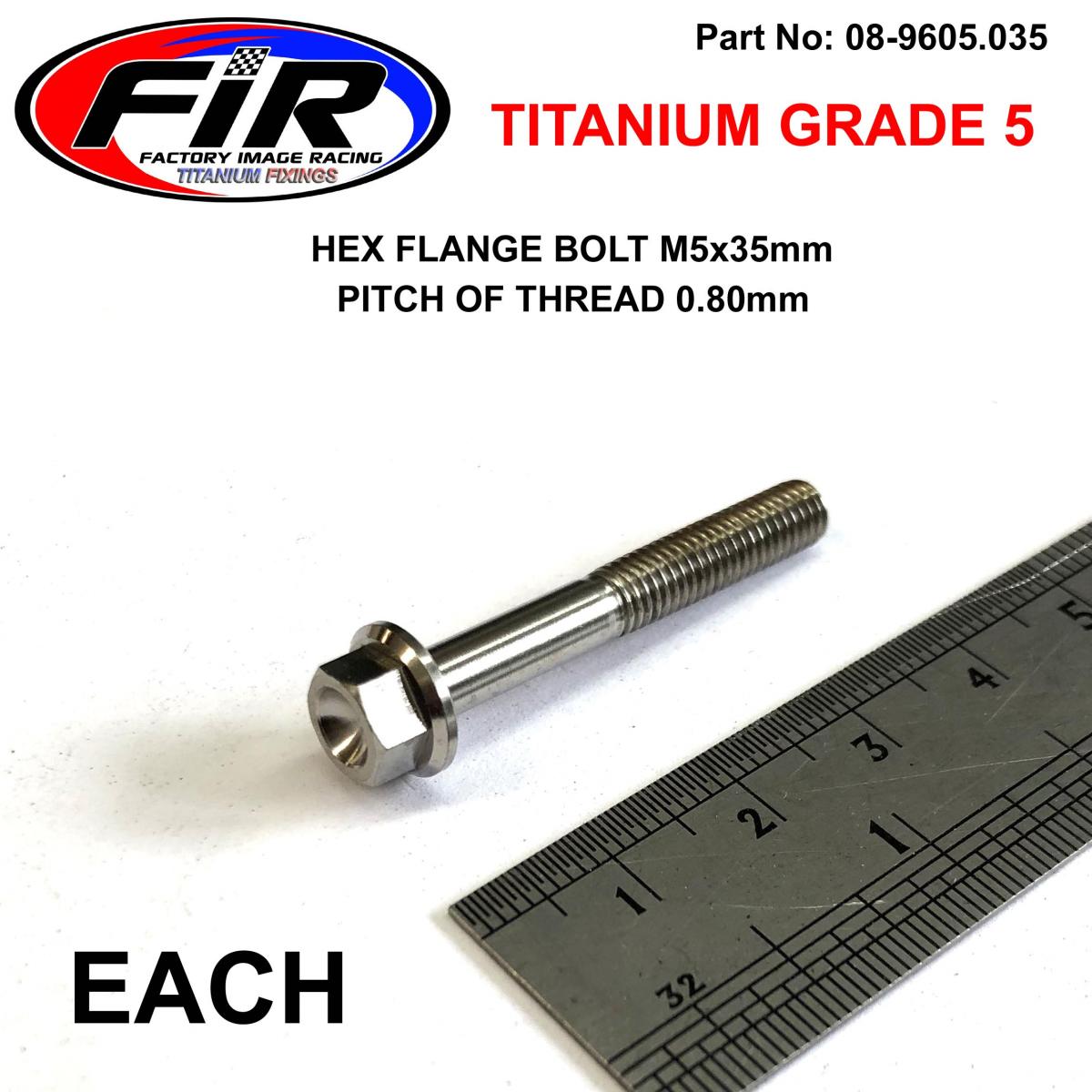 TITANIUM GR5 BOLT M5 x 35mm EACH, FLANGE OD: 9.90mm / HEX SIZE: 7mm, /