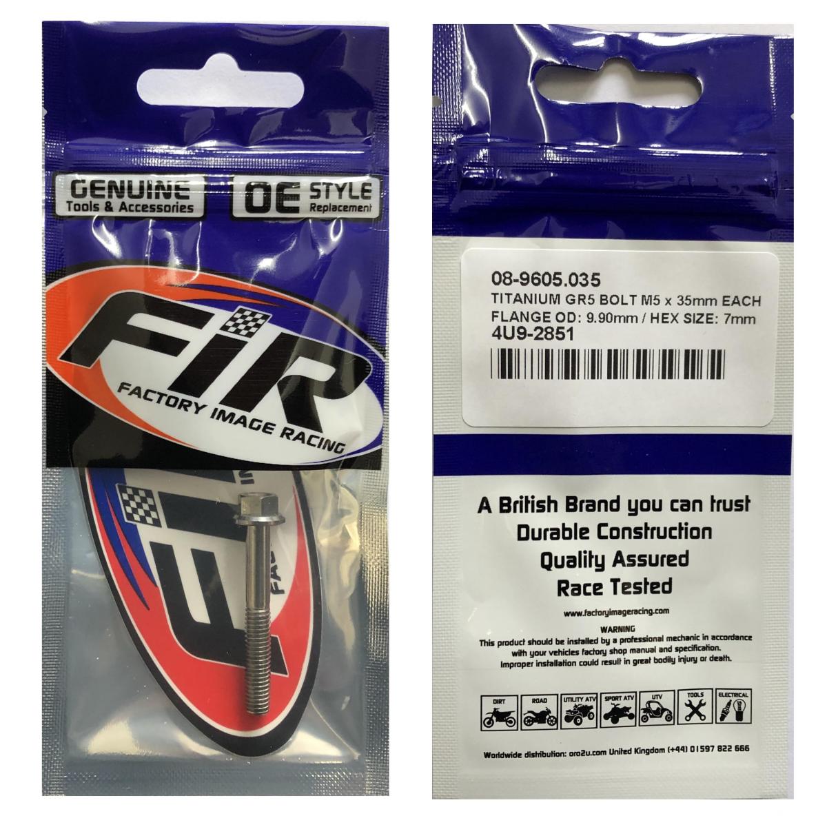 TITANIUM GR5 BOLT M5 x 35mm EACH, FLANGE OD: 9.90mm / HEX SIZE: 7mm, /