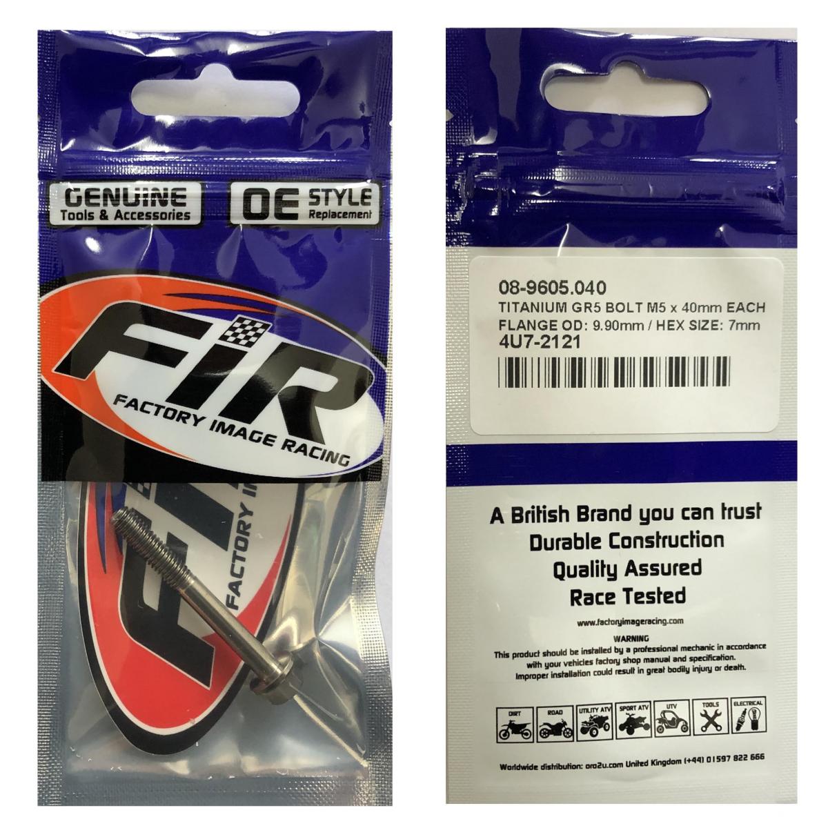 TITANIUM GR5 BOLT M5 x 40mm EACH, FLANGE OD: 9.90mm / HEX SIZE: 7mm, /