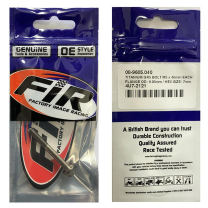 TITANIUM GR5 BOLT M5 x 40mm EACH, FLANGE OD: 9.90mm / HEX SIZE: 7mm, /