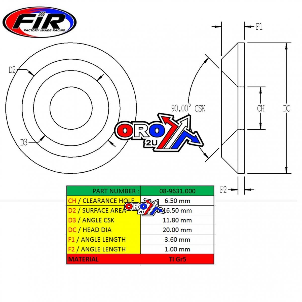 TITANIUM M6 CSK WASHER PK4, TITANIUM GRADE 5 / PACK OF 4