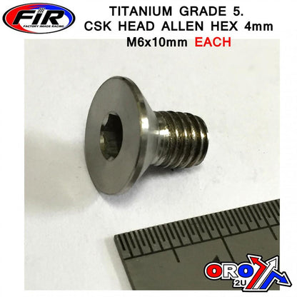 TITANIUM CSK ALLEN M6X10mm, TITANIUM GRADE 5 / EACH