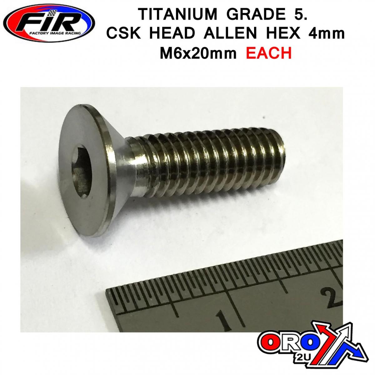 TITANIUM CSK ALLEN M6X20mm, TITANIUM GRADE 5 / EACH