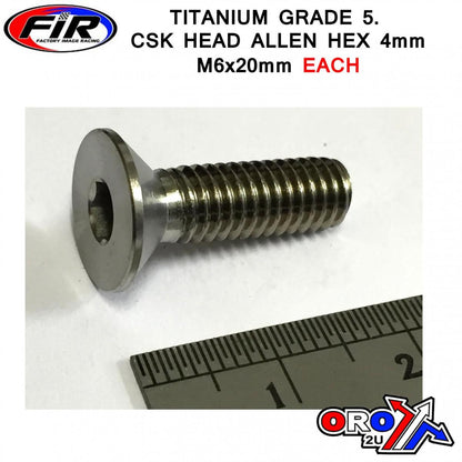 TITANIUM CSK ALLEN M6X20mm, TITANIUM GRADE 5 / EACH