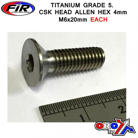 TITANIUM CSK ALLEN M6X20mm, TITANIUM GRADE 5 / EACH
