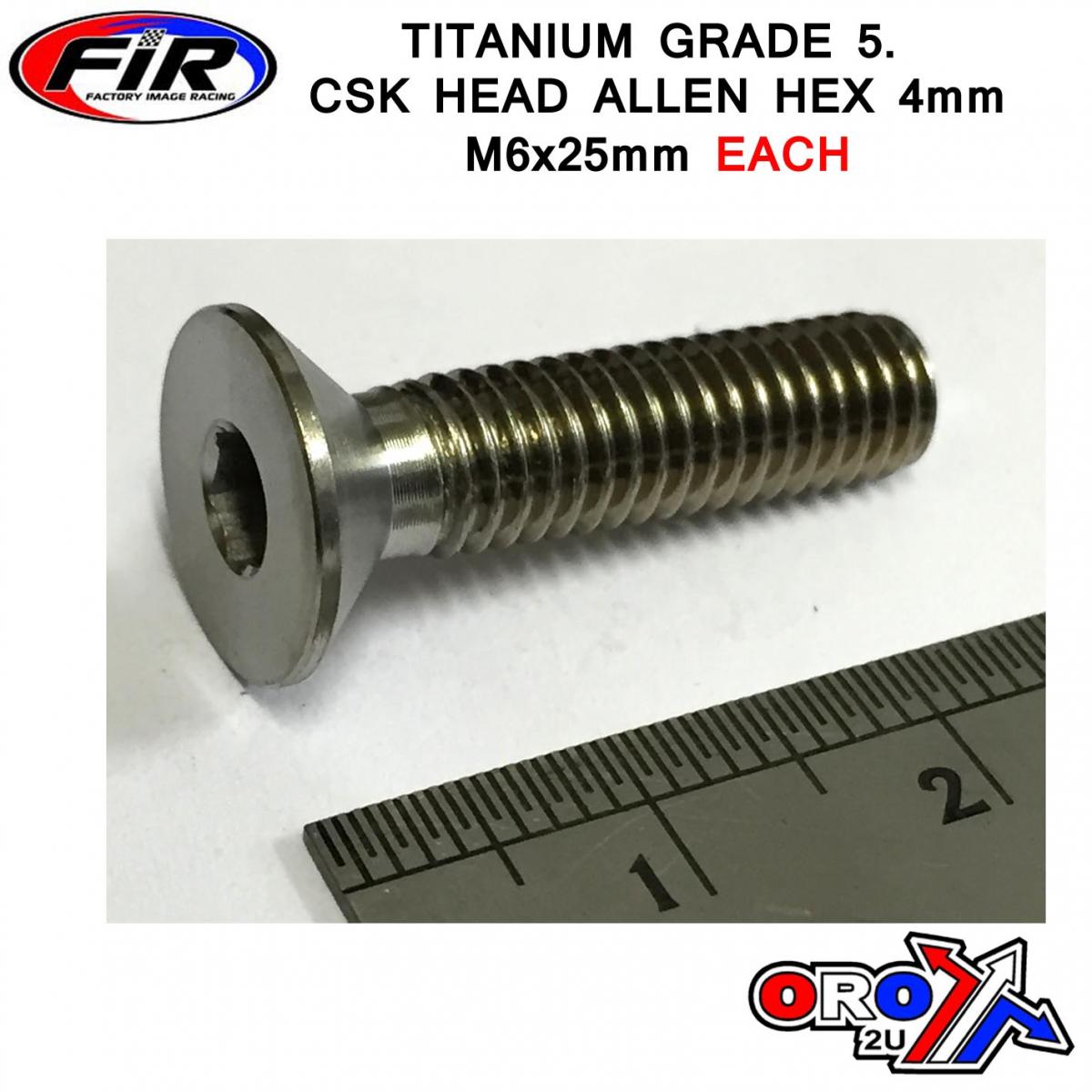 TITANIUM CSK ALLEN M6X25mm, TITANIUM GRADE 5 / EACH