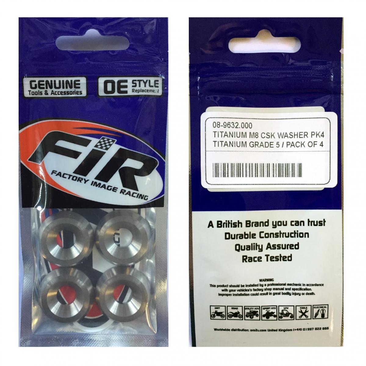 TITANIUM M8 CSK WASHER PK4, TITANIUM GRADE 5 / PACK OF 4