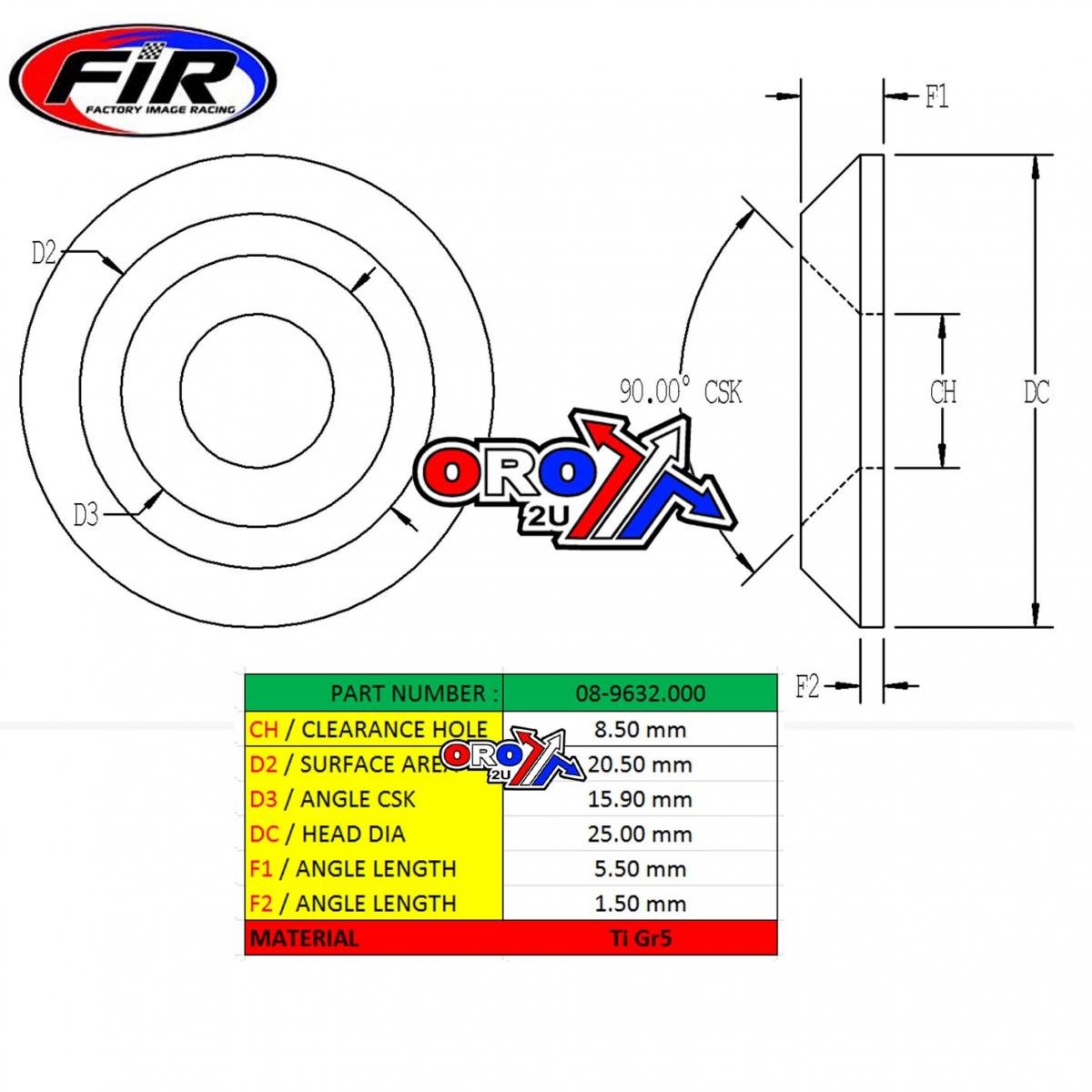 TITANIUM M8 CSK WASHER PK4, TITANIUM GRADE 5 / PACK OF 4