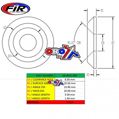 TITANIUM M8 CSK WASHER PK4, TITANIUM GRADE 5 / PACK OF 4