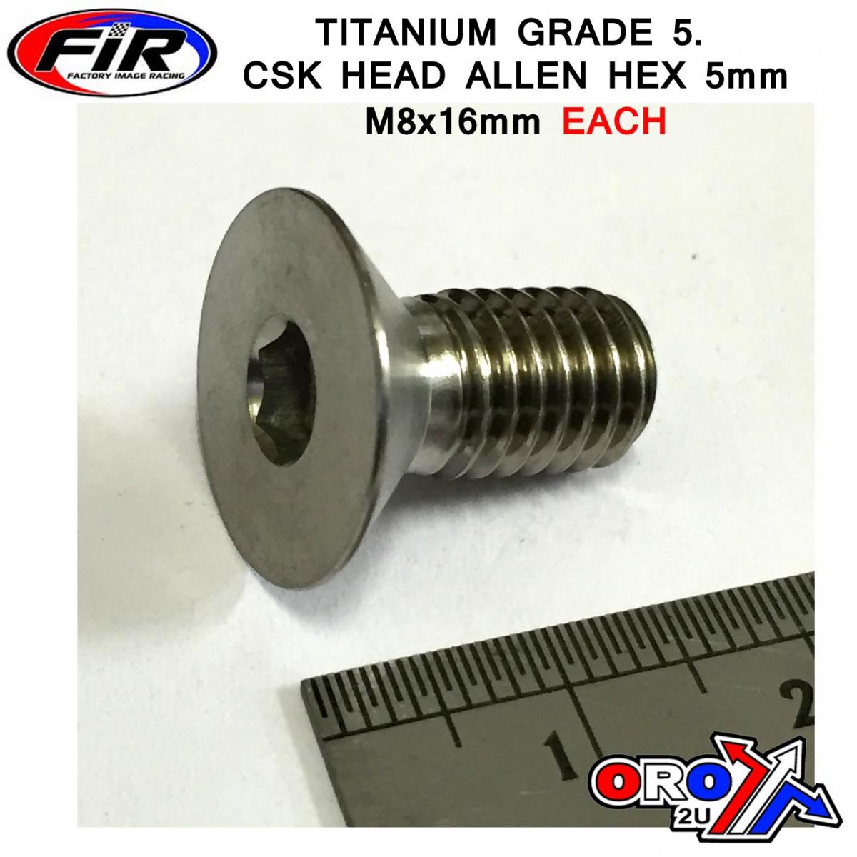 TITANIUM CSK ALLEN M8X16mm, TITANIUM GRADE 5 / EACH