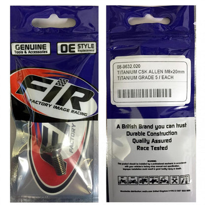 TITANIUM CSK ALLEN M8X20mm, TITANIUM GRADE 5 / EACH