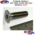 TITANIUM CSK ALLEN M8X30mm, TITANIUM GRADE 5 / EACH