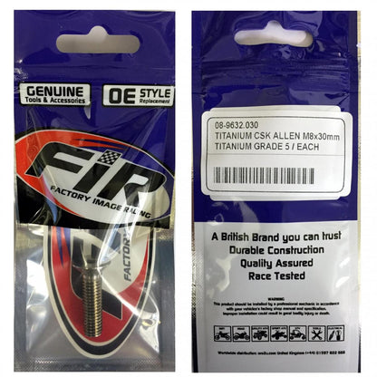 TITANIUM CSK ALLEN M8X30mm, TITANIUM GRADE 5 / EACH
