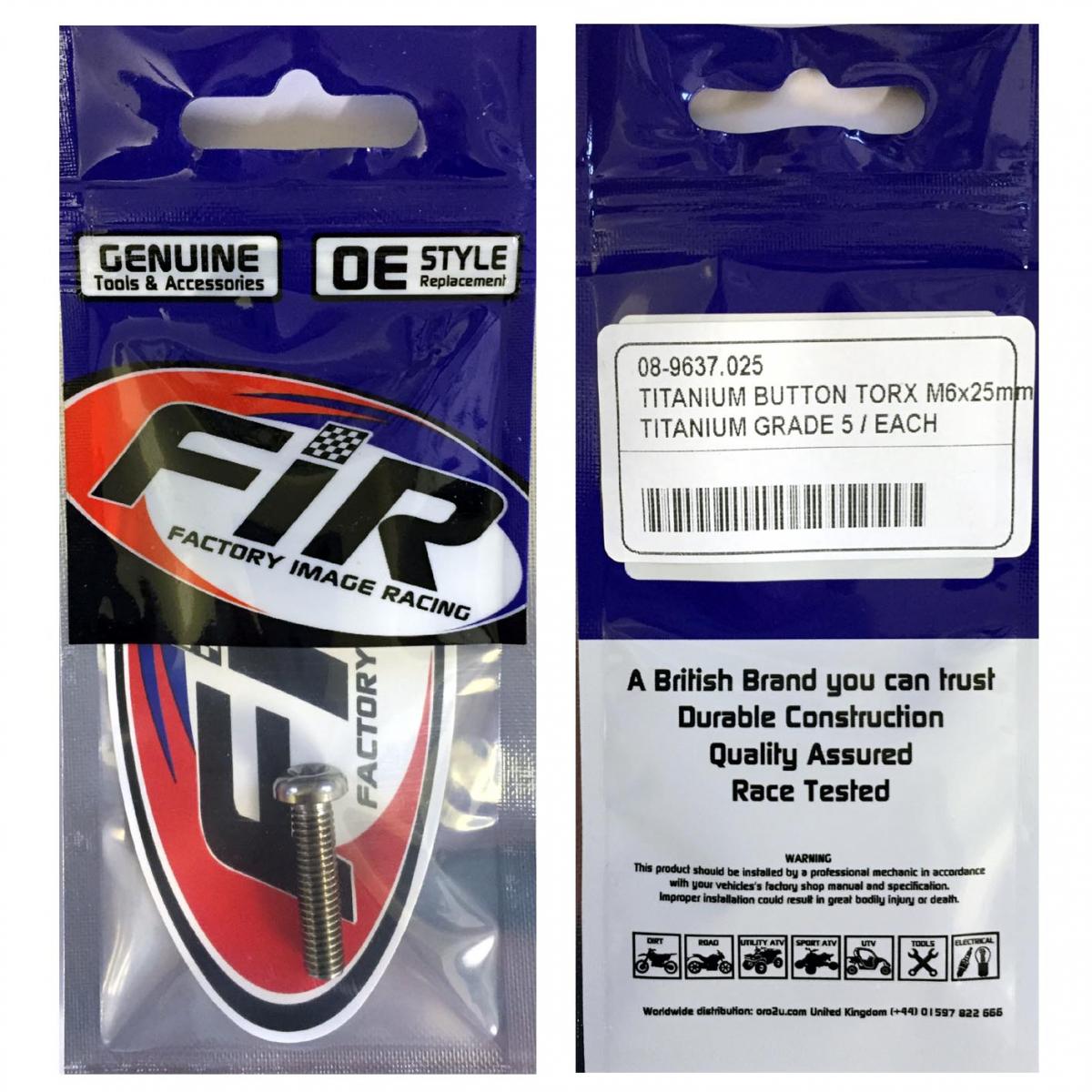 TITANIUM BUTTON TORX M6X25mm, TITANIUM GRADE 5 / EACH