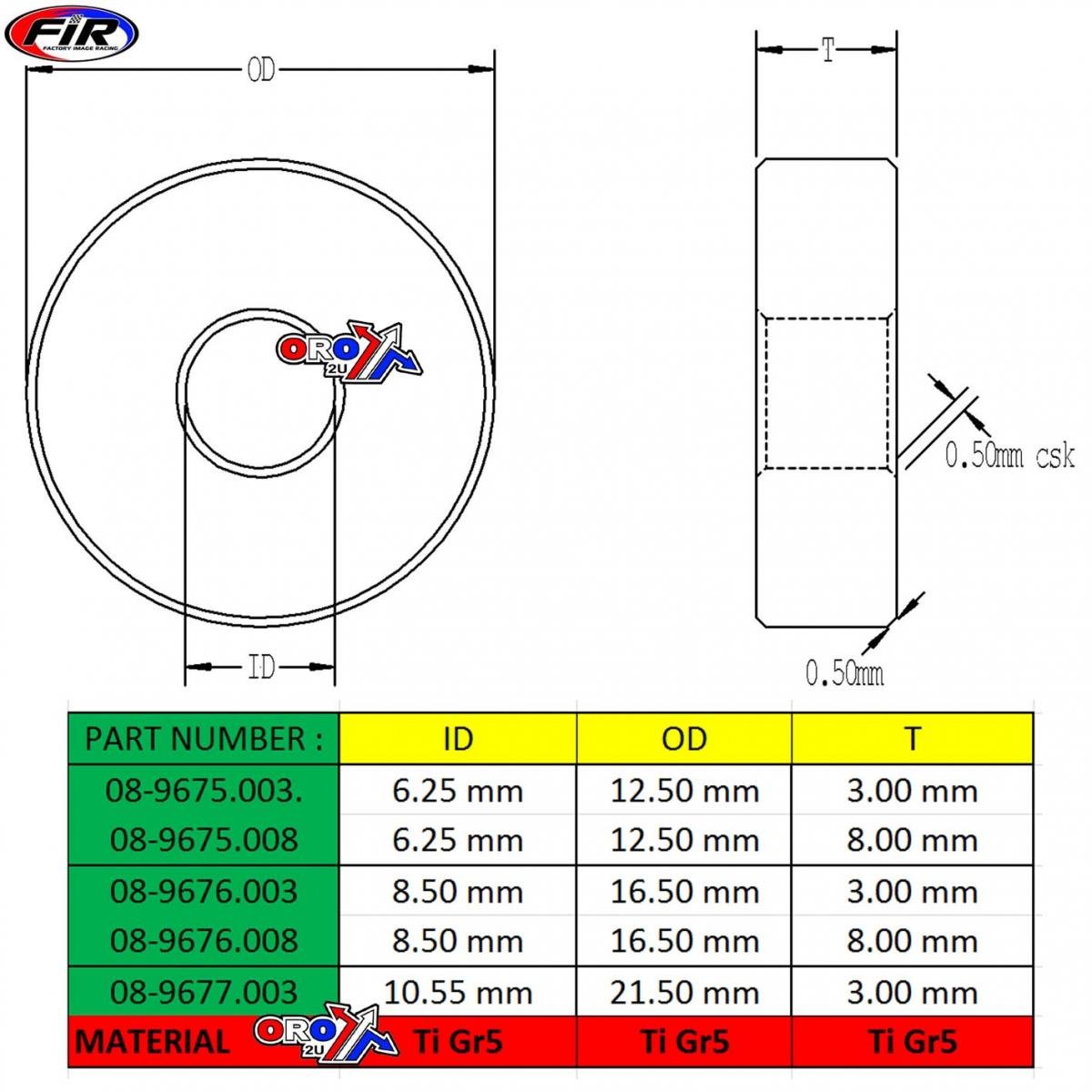 TITANIUM SPACER 8.50X8.00mm, TITANIUM GRADE 5 / PACK OF 5