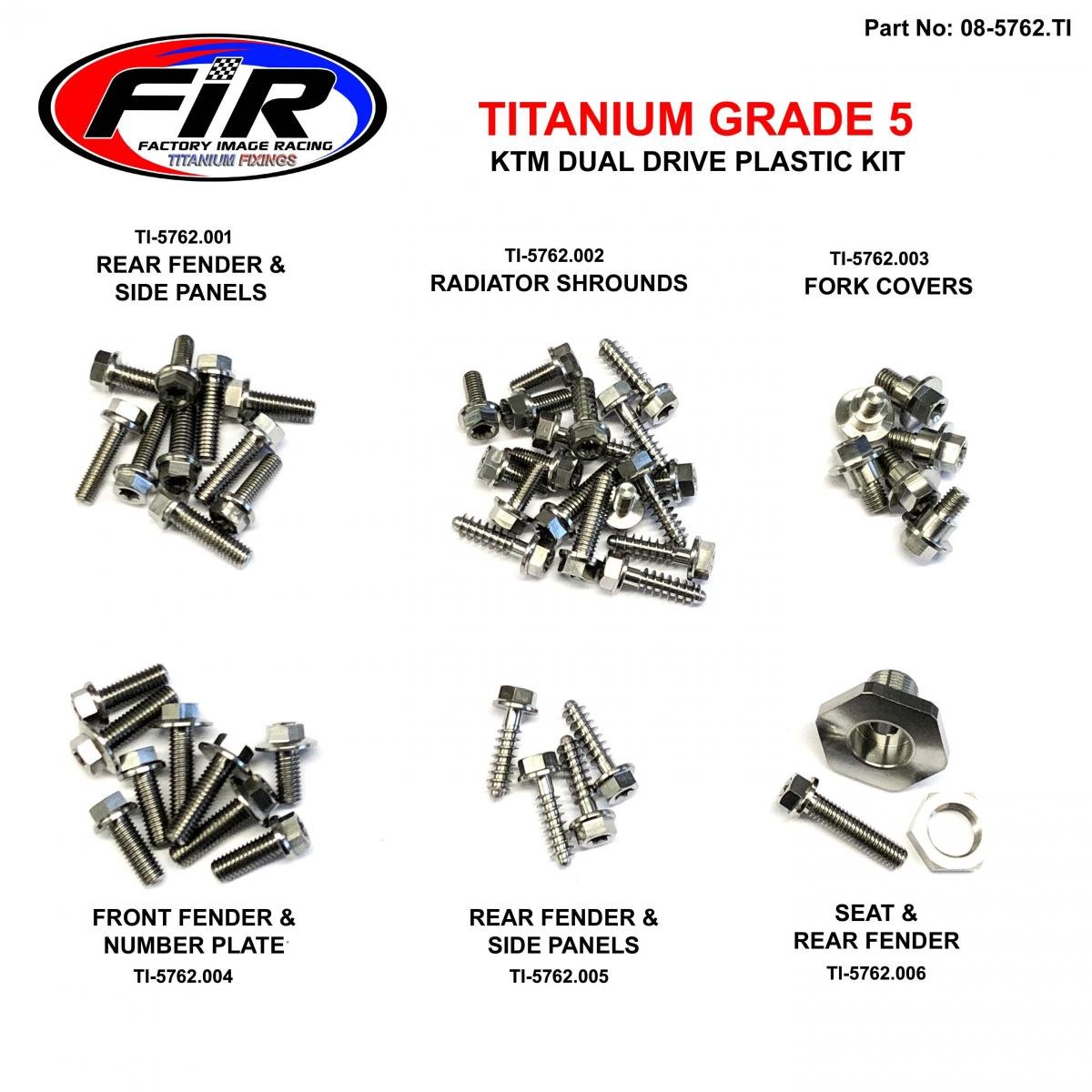 TITANIUM PLASTIC BOLT KIT KTM, HARDWARE FITMENT REF: KTM-PFK1, KTM-0306SX0507XC KTM-0407EXC KTM-0710SX0810XC KTM-0810EXC KTM-112SXC12EXC