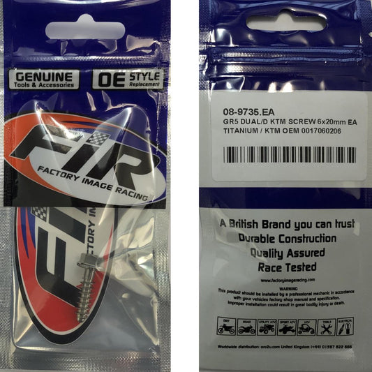 GR5 DUAL/D KTM SCREW 6x20mm EA, TITANIUM / KTM OEM 0017060206, SUIT 8MM SPANNER & TORX T30