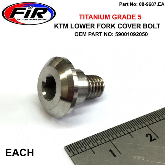 FORK COVER BOLT KTM EACH, TITANIUM GRADE 5 / OEM PART NO: 59001092050