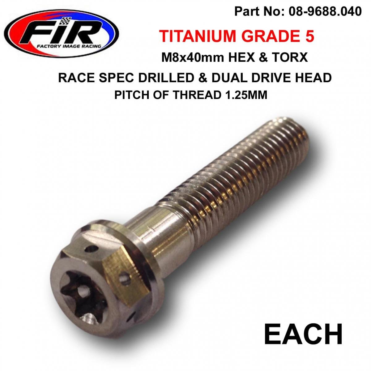 TITANIUM BOLT M8x40mmEACH, GRADE 5 / RACE SPEC DUALDRIVE, / KTM RE: 25080406