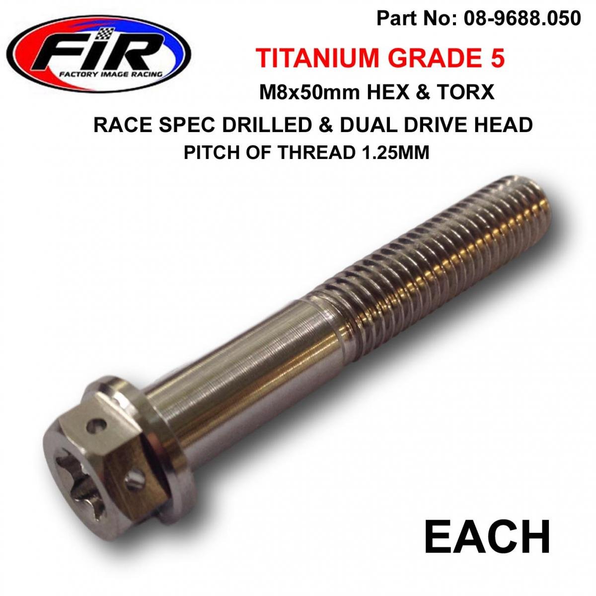 TITANIUM BOLT M8x50mmEACH, GRADE 5 / RACE SPEC DUALDRIVE, / KTM RE: 25080506