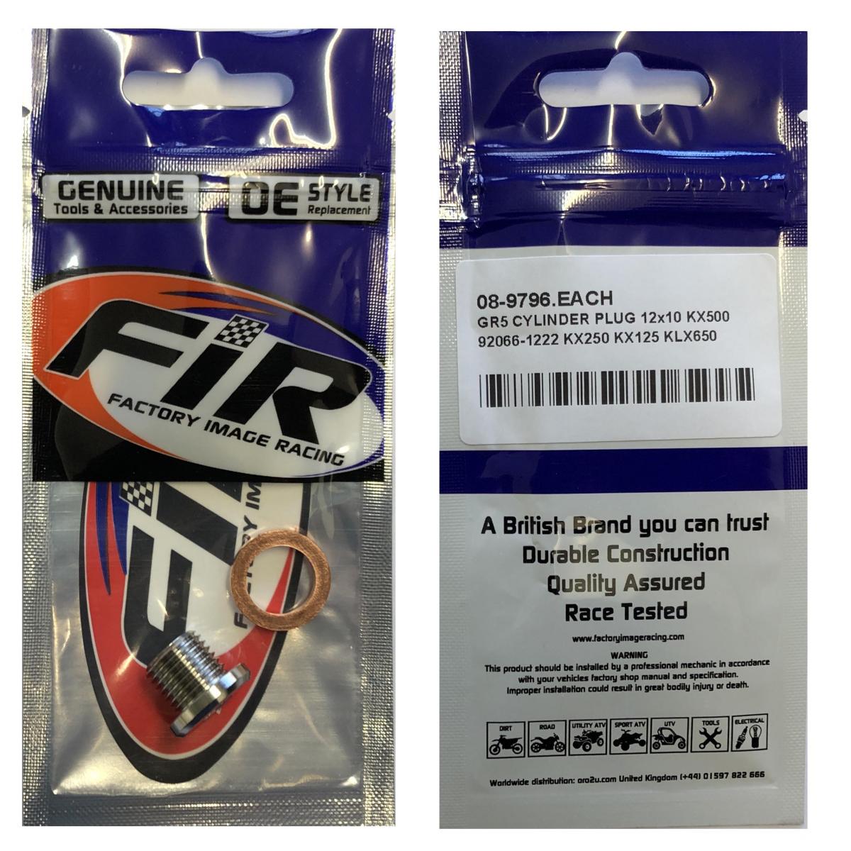 GR5 CYLINDER PLUG 12x10 KX500, 92066-1222 KX250 KX125 KLX650, FACTROY IMAGE RACING