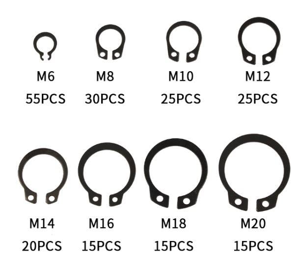 BOX EXTERNAL CIRCLIPS 200pcs 6-20mm, M6 M8 M10 M12 M14 M16 M18 M20 C-CLIP