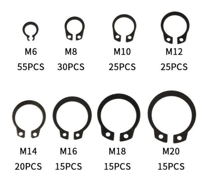 BOX EXTERNAL CIRCLIPS 200pcs 6-20mm, M6 M8 M10 M12 M14 M16 M18 M20 C-CLIP