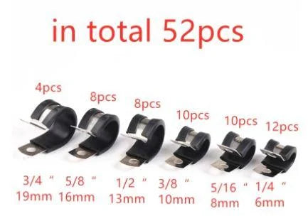 CUSHION TUBE CLAMP KIT 52PCS 6-19MM HOSE BRAKE & CLUTCH P-CLIPS