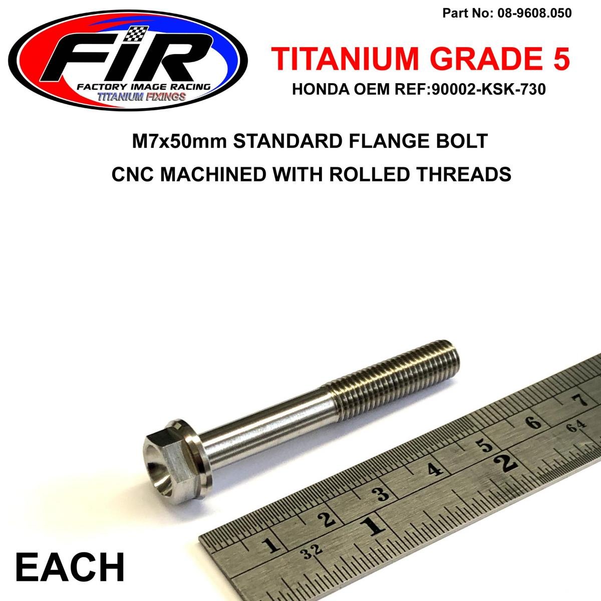 TITANIUM GR5 BOLT M7 x 50mm EACH, FLANGE OD: 13mm / HEX SIZE: 10mm, / 90002-KSK-730 92154-0372